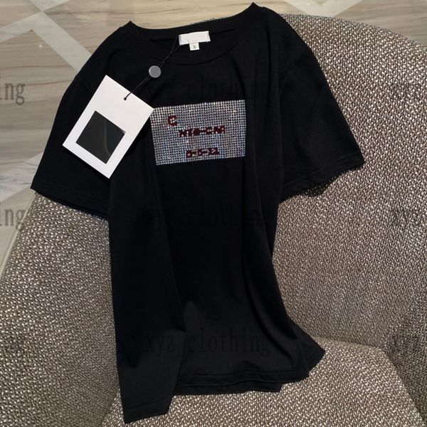 

2022ss black color women drill t-shirts summer brand t shirts diamond letter logo dr print casual short sleeve designer t-shirt cotton sml, White