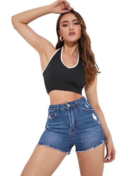 

raw hem straight leg denim shorts h1gz#, White;black