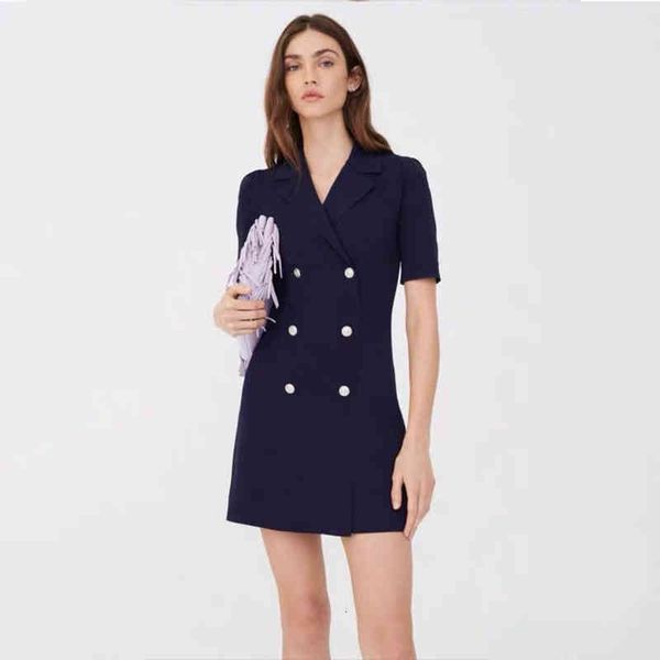 

casual dresses yuan quality  home women's double breasted capable short sleeved suit dress sweater women, Black;gray