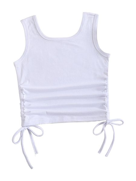 

drawstring side crop tank l69y#, White