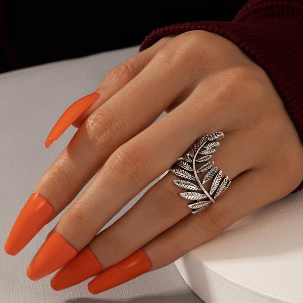 

cluster rings punk leaf joint ring for women men 2022gold silver color alloy metal party bohemian jewelry gift accessories 17391, Golden;silver