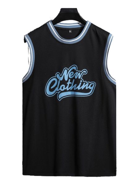 

men letter graphic striped trim tank s9qc#, White;black
