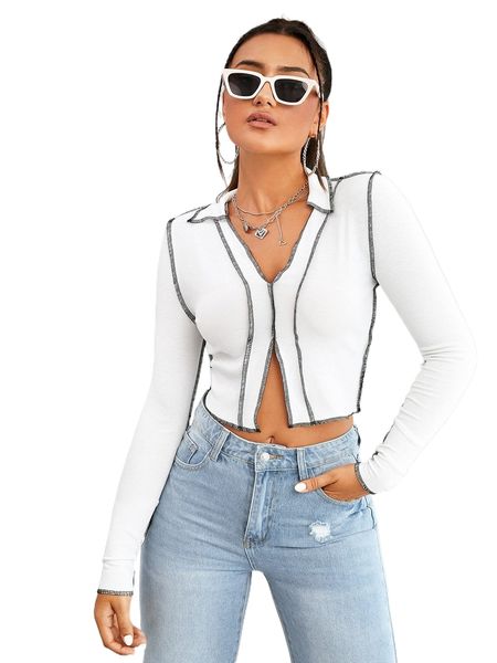 

stitch trim split hem crop tee g8la#, White