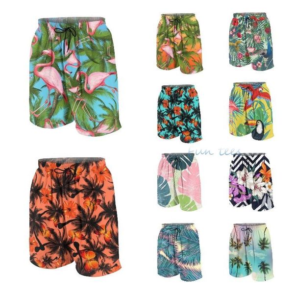 

men's shorts 2022 palm and flamingo summer beach men's printing casual quick dry board bermuda mens short pants, White;black