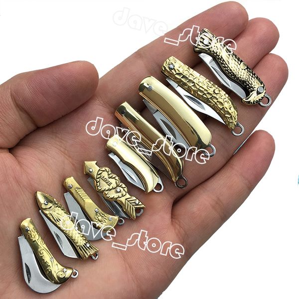 

mini folding knife keychain pendant pocket portable brass knife outdoor tools, Silver