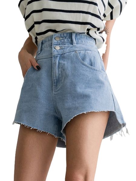 

dazy high waist raw hem denim shorts b59u#, White;black