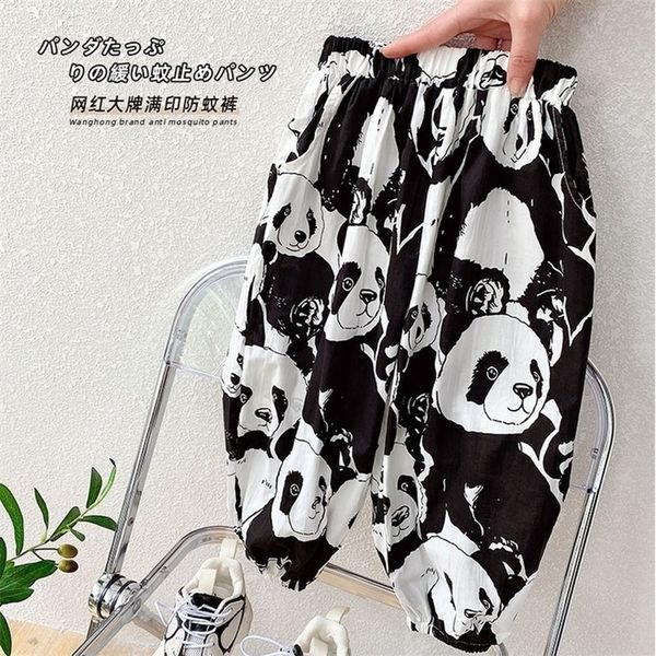 

summer cotton anti mosquito pants middle and small children 1 6 years old cartoon thin wild western style nine point 220614, Blue