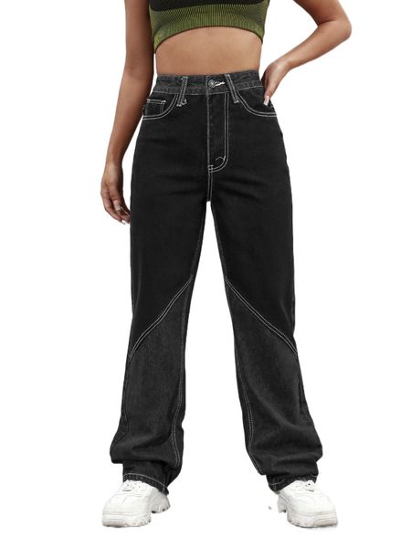 

high waist stitching jeans 0661#, Blue