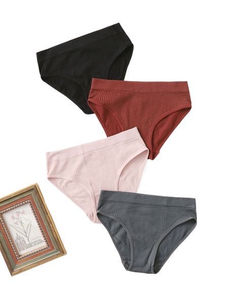 

4pack solid seamless panty t3rf#, Black;red