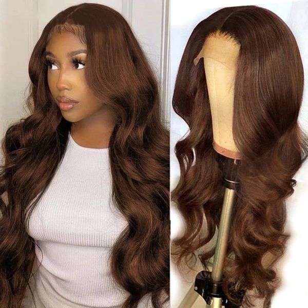 Nova Colorida HD Lace Frontal Wig Wig Onda Rendas Frontão Frente Luz Luz Marrom Wet Wet Wavy Human Wigs Para As Mulheres Remy