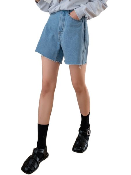 

dazy wide leg raw hem denim shorts 06kc#, White;black