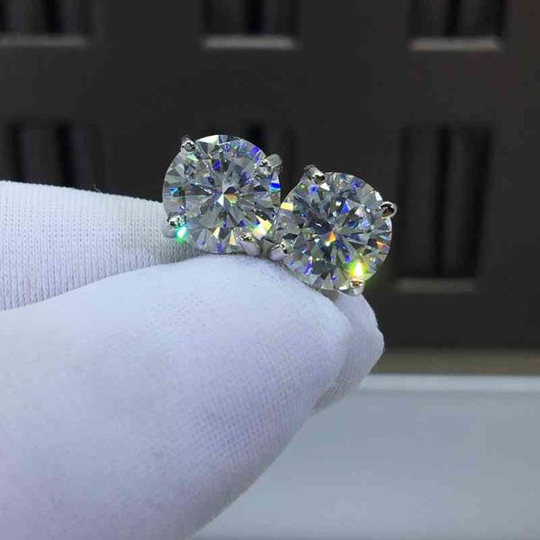

silver 925 original diamond test past total 4 ct d color moissanite brilliant cut gemstone 4 claw stud earrings gift, Golden;silver