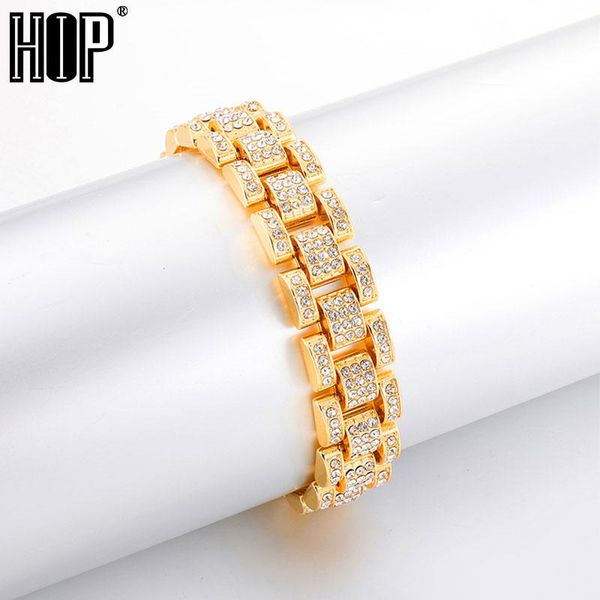 

link, chain hip hop iced out bling gold full rhinestones watch band link bracelets bangles for men rapper jewelry, Black