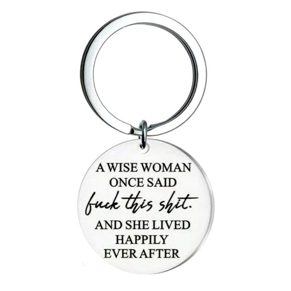

a woman said luck this stainless steel round metal letter key chain rings for men women mother father car keys ring pendant friend gift whol, Slivery;golden