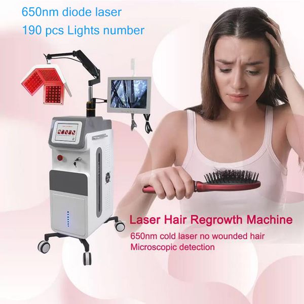 Máquina de tratamento profissional para couro cabelos 650nm Diodo a laser Crescimento do cabelo LLLT Terapia Spray de oxygan de alta frequência para clínica com equipamento de salão