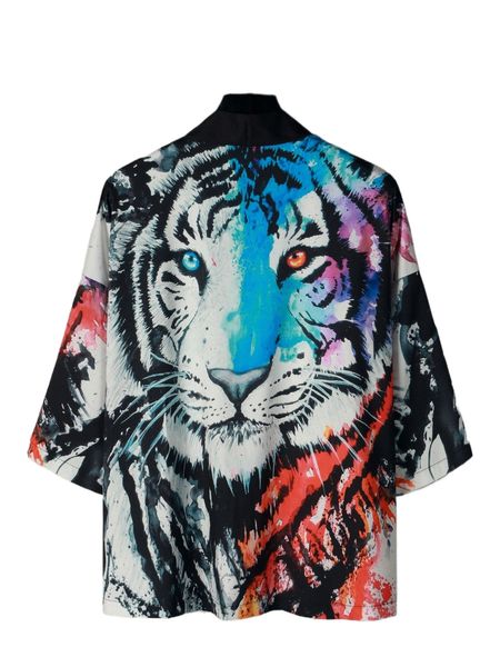 

men 3d tiger print kimono without tee i22t#, White;black