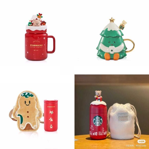 

2020 starbucks cup christmas red ceramic mason cup water cup with cover 435ml