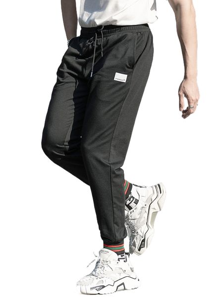 

men letter patch detail drawstring waist sweatpants o7lo#, Black