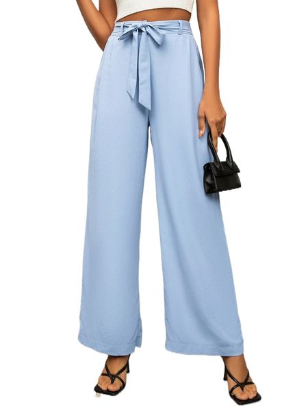 

high waist belted wide leg pants u6om#, Black;white