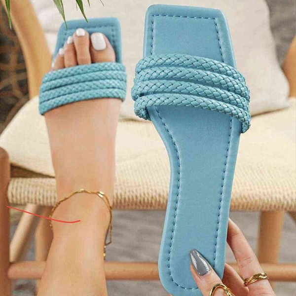 

slippers fashion candy colors braided women outdoor flat personality slide sandals nonslip 2022 summer beach 220301, Black