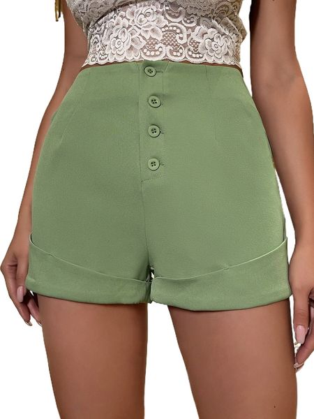 

sxy button front solid shorts q24a#, White;black