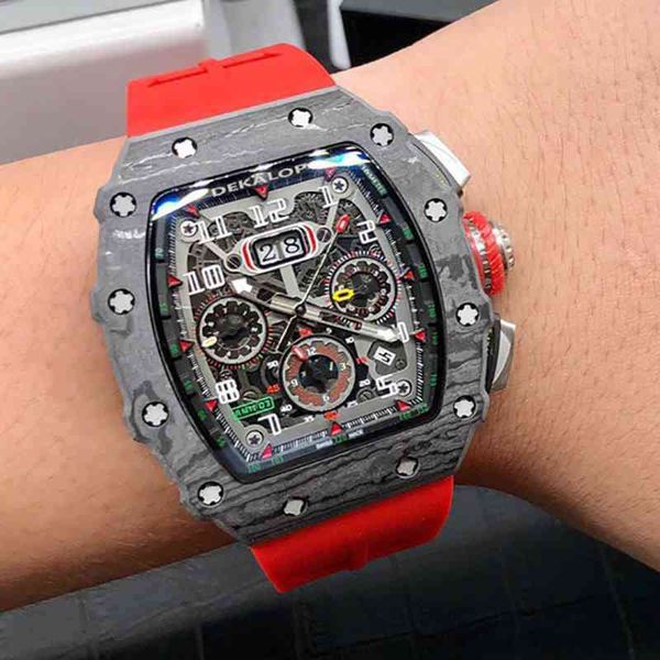 

luxury mens mechanical watch richa milles red devils carbon fiber black technology same mir rm056 swiss movement wristwatches, Slivery;brown