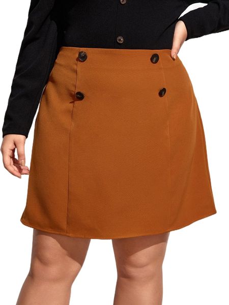 

plus button front skirt z0jc#, Black