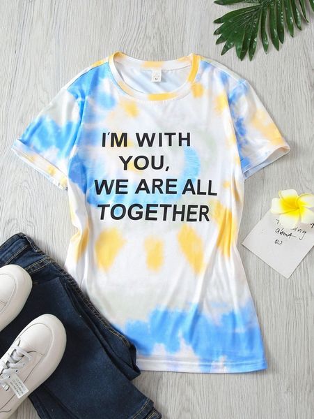 

1pc tie dye slogan graphic tee j4c3#, White