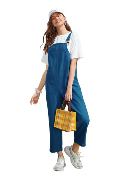 

pocket patched denim overalls without tee 81cn#, Black;white