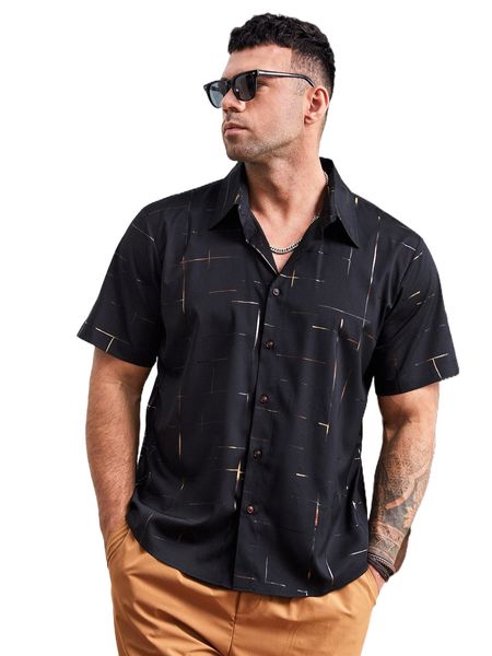 

extended sizes men graphic print shirt l1go#, White;black