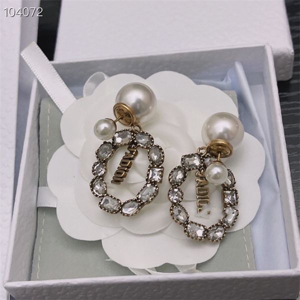 

75% off clearance jewelrys new products in spring summer, brass full drill, two pearl before and after wearing s925 silver needle earrings, Golden