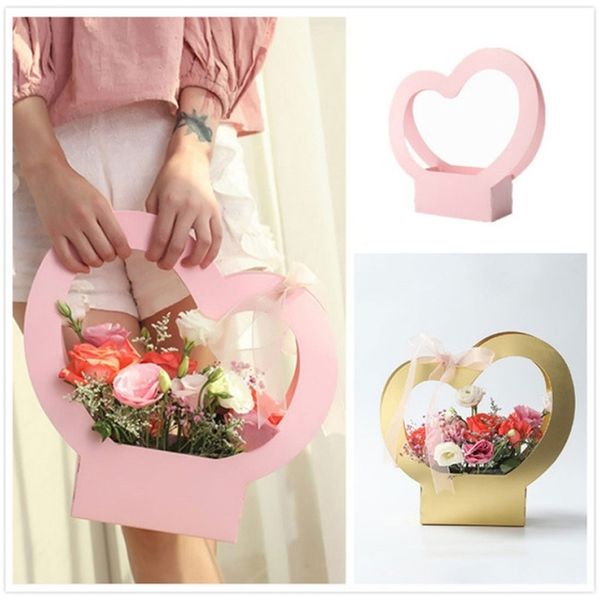 5 pcs amor cesta flor coração em forma de cavidade dia dos namorados presente caixa de embalagem de papel papel doce caixas decorativas 220420