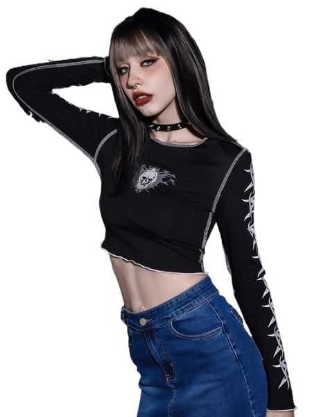 

romwe punk rock stitching trim skull graphic crop tee x3yg#, White