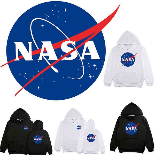 

nasa letter element galaxy earth print loose fitting men's and women's hoodies, Black