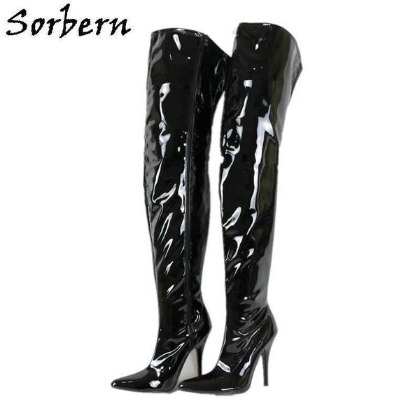 

sorbern red patent leather sale women shoes over the knee boots high heels custom colors 2018 women pole dance boots new, Black