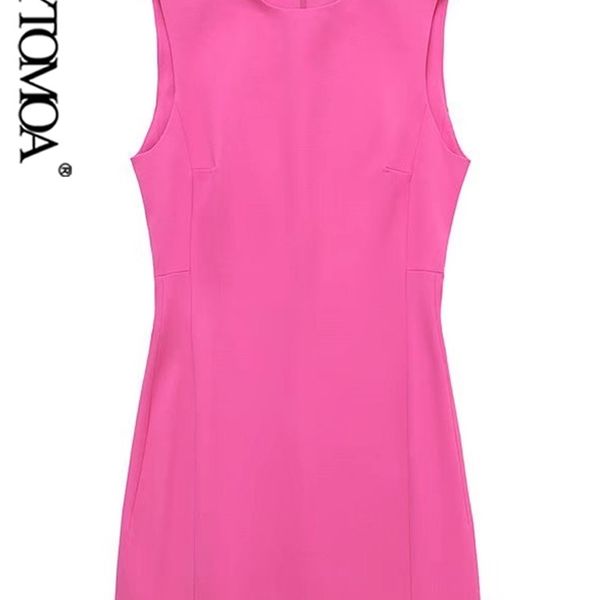 

kpytomoa women fashion sleeveless fitted pink mini dress vintage o neck back zipper female dresses vestidos mujer 220516, Black;gray
