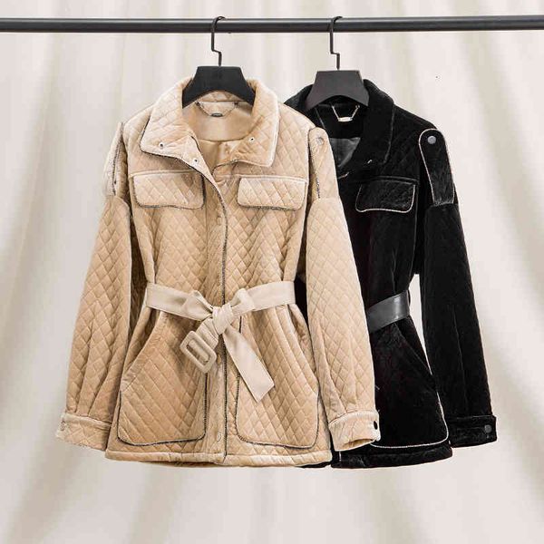 

women's fur faux hong kong style diamond lattice light and thin golden velvet cotton clothes women's winter thickening, Black