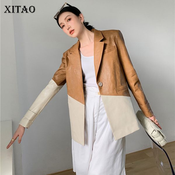 

xitao autumn leather jacket women personality wild faux leather coat women vintage contrast plus size women clothes xj5303 201030, Black