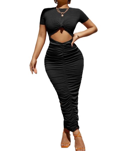 

sxy cut out knot front ruched bodycon dress u2ry#, Black;gray