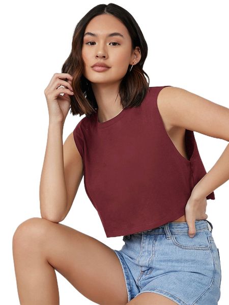 

round neck solid tank crop j3hb#, White