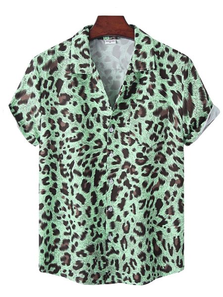 

romwe guys leopard button front shirt k55z#, White;black
