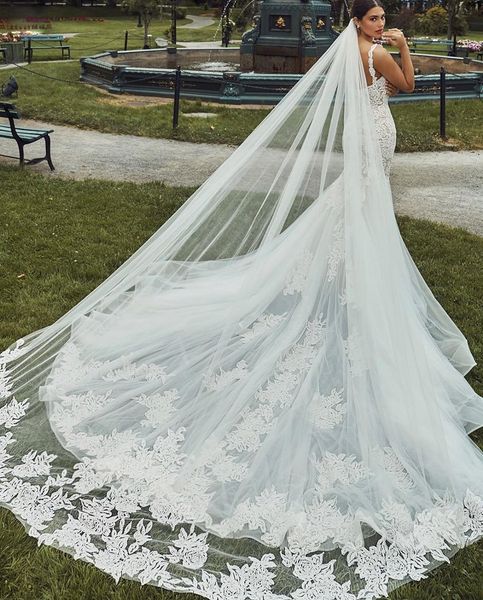 

new bridal veil 3m long wedding veils lace white luxurious veil for bride with comb velos de novia cathedral, Black