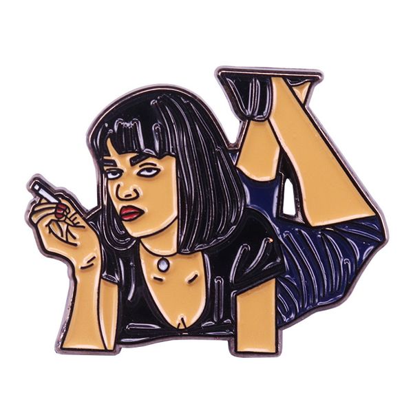 

cult classic pin badge mia wallace's fanart poster from the famous movie pulp fiction, Blue