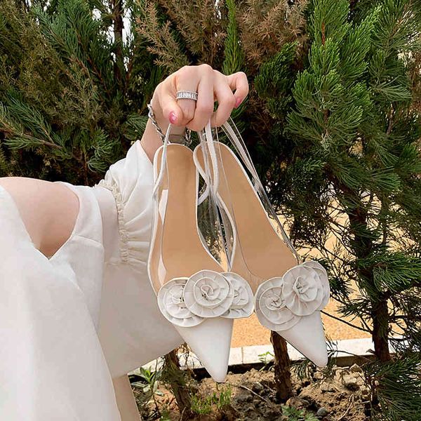 

sandals camellia pointed thin heel back trip strap sandals summer baotou empty simple sweet temperament p093, Black