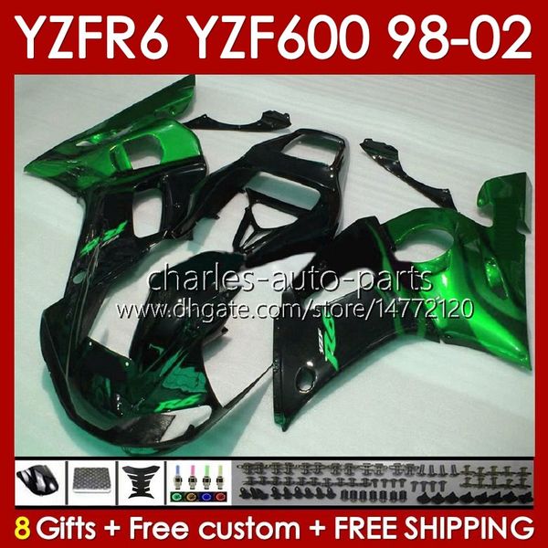 Carrozzeria per YAMAHA YZF 600 CC YZF-600 YZF-R6 1998 1999 2000 2001 2002 Carrozzerie 145No.116 YZF600 600CC YZF R6 R 6 98-02 Telaio YZFR6 98 99 00 01 02 Kit carenatura OEM verde stock blk