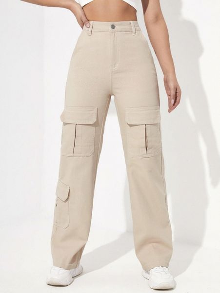 

high waist flap pocket cargo jeans f7yo#, Blue