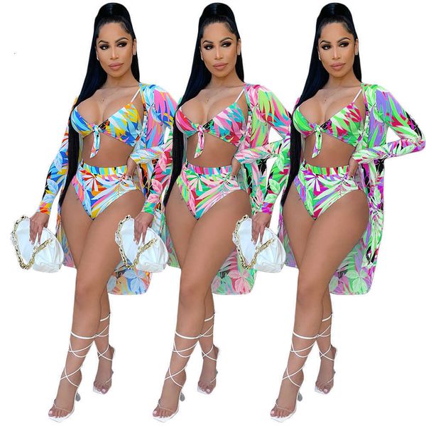 

fashion dy6991 women's print cape bikini three piece suit, White;black