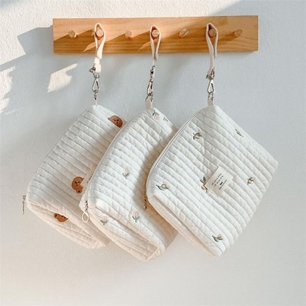 

cotton mom bag organizer cute bear embroidery mommy single zipper born baby diaper nappy travel stroller storage 220514