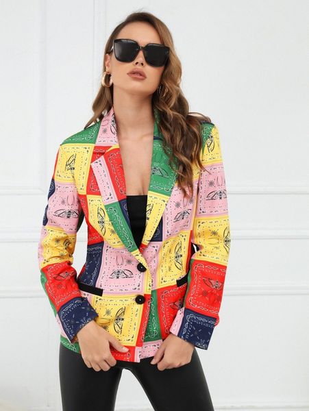 

x xosefino paisley scarf print colorblock split back blazer y9zr#, White