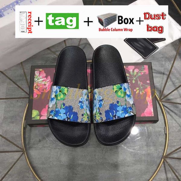 

2022 designer slippers men women slides with box dust bag card shoes bloom web black floral strawberry print slide leather rubber red sandal